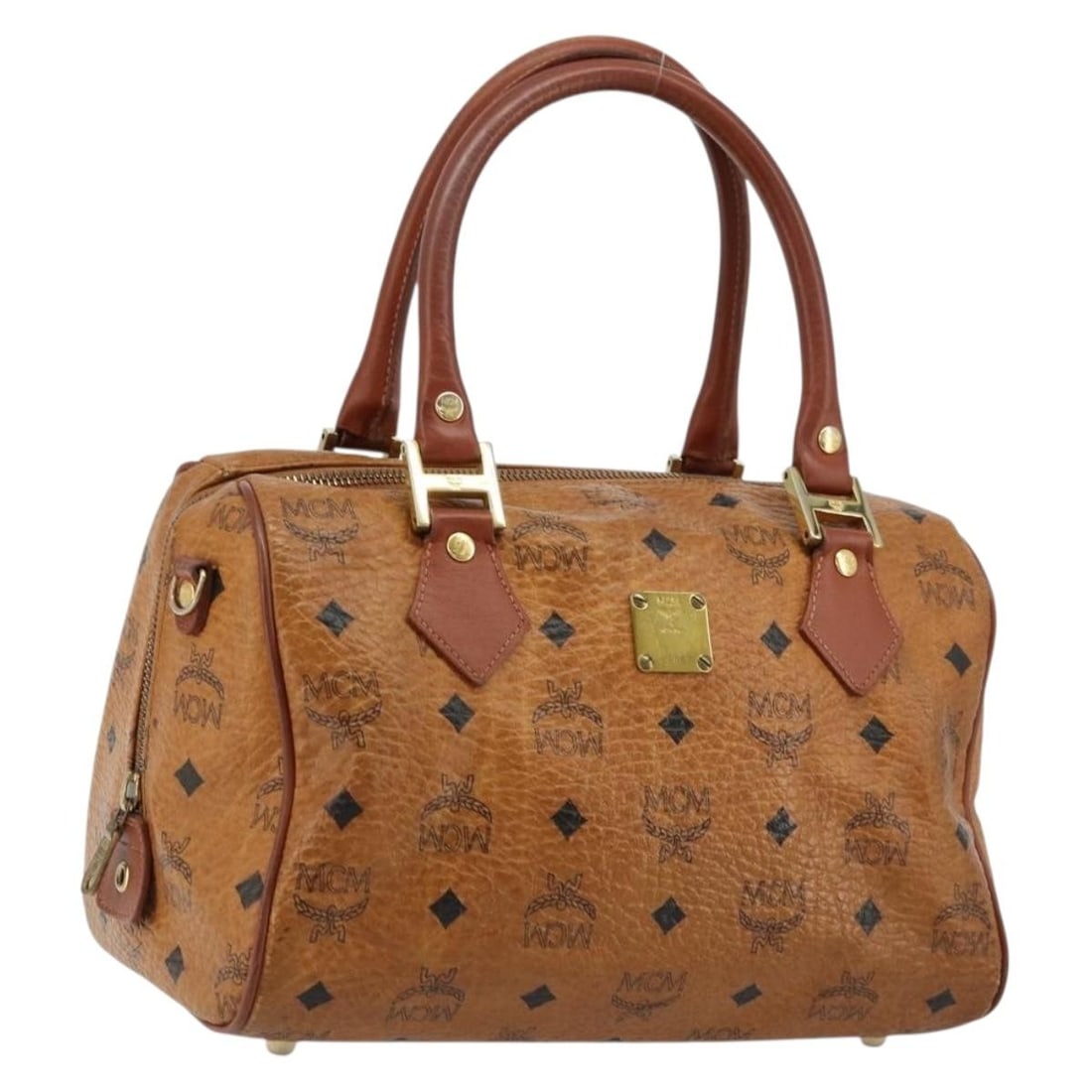 MCM Vicetos Boston Bag Brown Gold PVC Leather: MCM Vicetos Boston Bag Brown Gold PVC Leather This MCM Vicetos Logogram Boston Bag is crafted from brown and gold PVC leather, offering a stylish and practical accessory for women. Made in Germany, th
