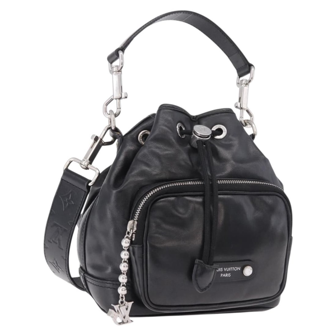 Louis Vuitton M13985 Noe Cargo Black Leather Shoulder Bag: Louis Vuitton M13985 Noe Cargo Black Leather Shoulder Bag Louis Vuitton Noe Cargo shoulder bag in black leather, made in Italy. The bag is identified as style M13985 and comes with a dust bag. Conditi