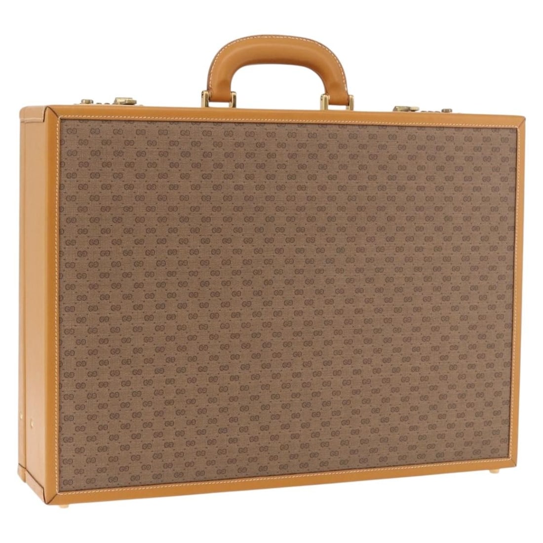 Gucci Micro GG Supreme PVC Attache Handbag Beige Gold 190309: Gucci Micro GG Supreme PVC Attache Handbag Beige Gold 190309 Gucci Micro GG Supreme Attache Case handbag in beige and gold, made in Italy. It is crafted from PVC leather and Micro Small GG Canvas, wit