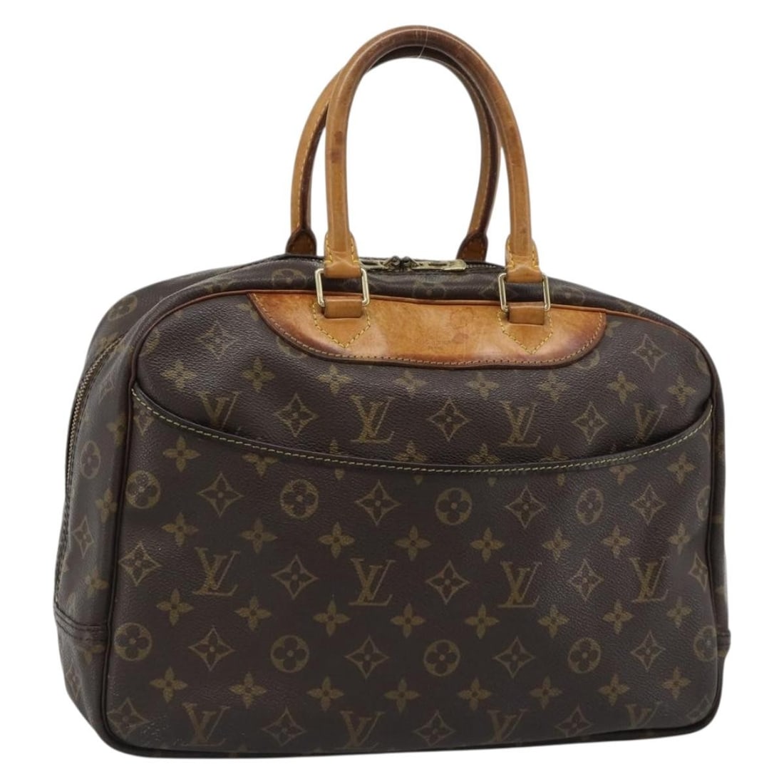 Louis Vuitton M47270 Deauville Monogram Canvas Handbag France: Louis Vuitton M47270 Deauville Monogram Canvas Handbag France Louis Vuitton Deauville handbag in Monogram canvas, made in France. This women's handbag is a heavily used piece with visible wear through