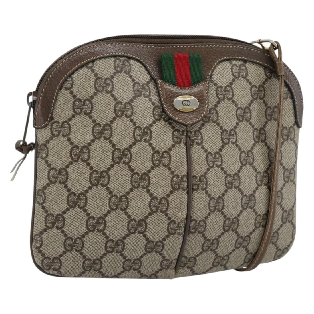 Gucci 904 02 047 GG Supreme Web Shoulder Bag Beige Gold PVC Leather: Gucci 904 02 047 GG Supreme Web Shoulder Bag Beige Gold PVC Leather Gucci GG Supreme Web Sherry Line shoulder bag in beige and gold PVC leather/GG canvas, made in Italy. The bag measures approximately