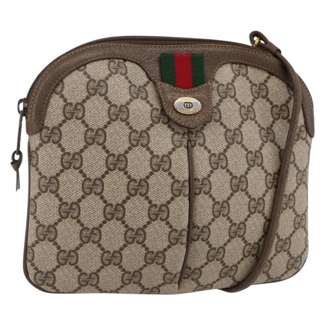 Gucci Sherry Line GG Supreme PVC Shoulder Bag Beige Gold 904 02 047: Gucci Sherry Line GG Supreme PVC Shoulder Bag Beige Gold 904 02 047 A Gucci GG Supreme Web Sherry Line shoulder bag in beige and gold, made from PVC leather and GG canvas. It measures approximately 22
