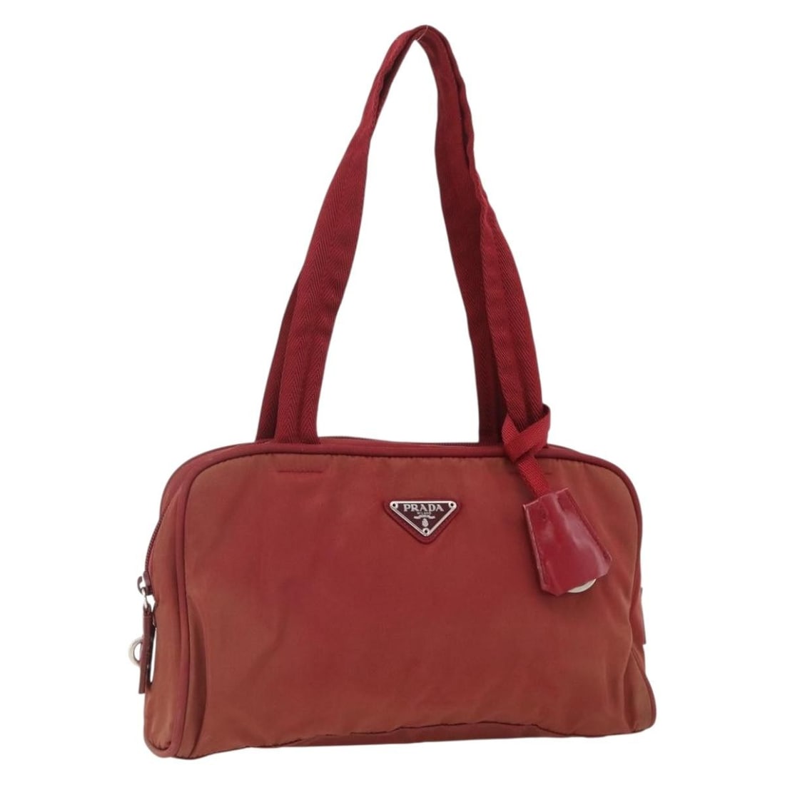 PRADA Nylon Tote Handbag Red Silver with Clochette (1 of 18)