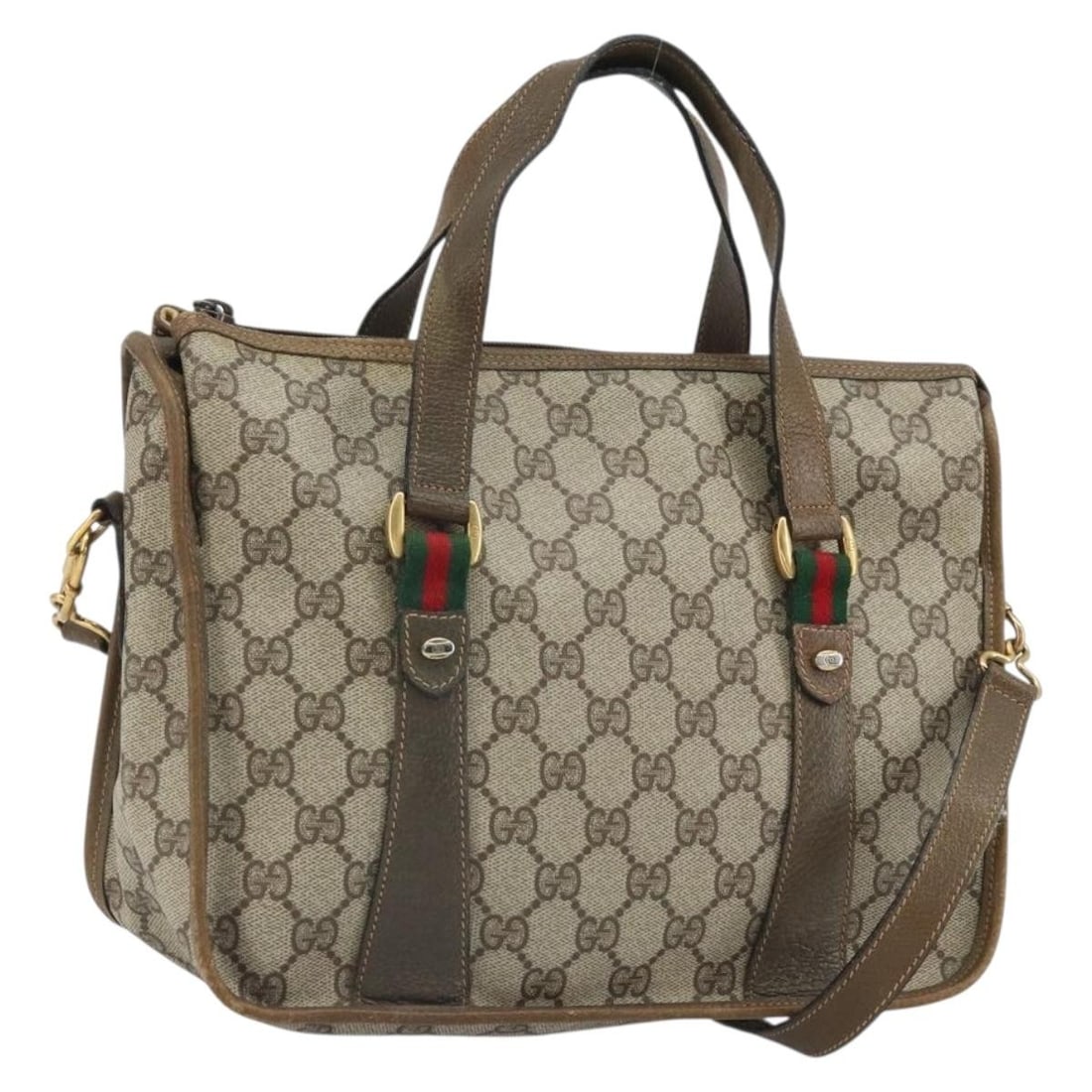 Gucci 41 02 039 GG Supreme Sherry Web PVC Tote: Gucci 41 02 039 GG Supreme Sherry Web PVC Tote Gucci GG Supreme Web Sherry Line tote bag in beige and gold with PVC leather and GG canvas construction. Made in Italy, this women's tote includes should