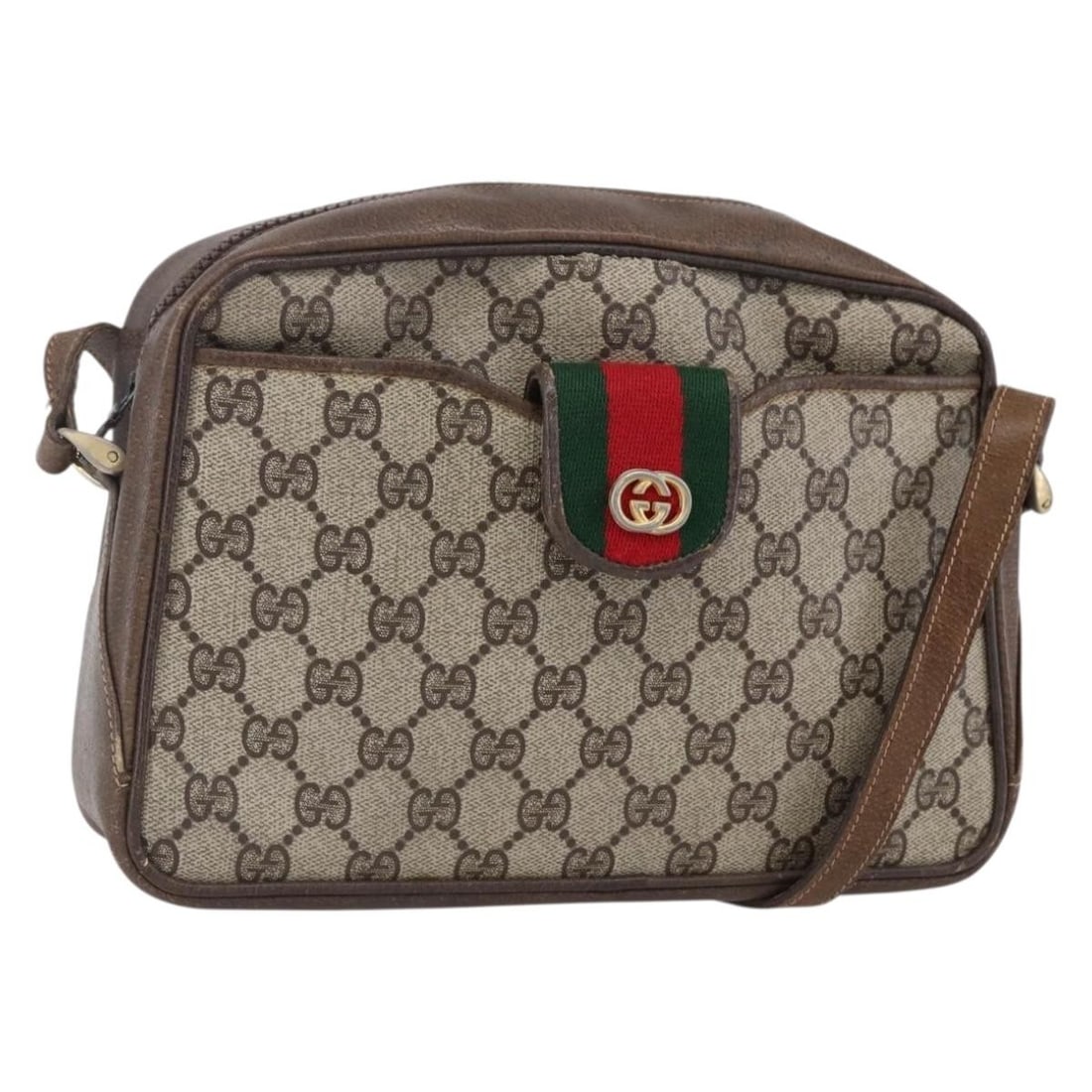GUCCI GG Supreme Sherry Line Shoulder Bag Beige Gold Authentic: GUCCI GG Supreme Sherry Line Shoulder Bag Beige Gold Authentic This GUCCI GG Supreme Web Sherry Line Shoulder Bag is a stylish accessory crafted from GG Canvas in a sophisticated beige and gold color 