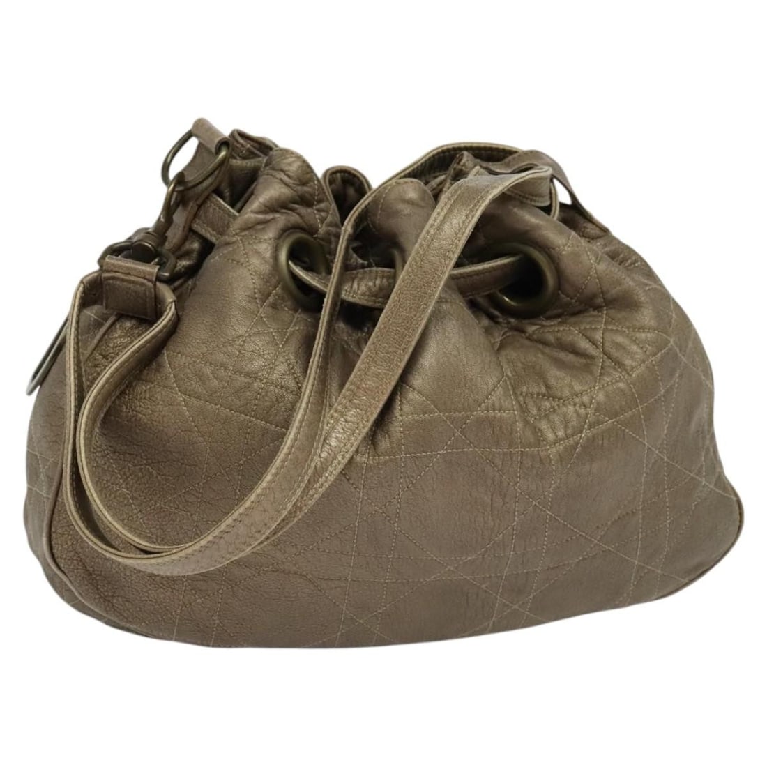 Leather Shoulder Bag Christian Dior Cannage Brown Made in Italy: Leather Shoulder Bag Christian Dior Cannage Brown Made in Italy Brown leather shoulder bag in a canage design, made in Italy. The item is described as heavily used, with out-of-shape surface wear, rub