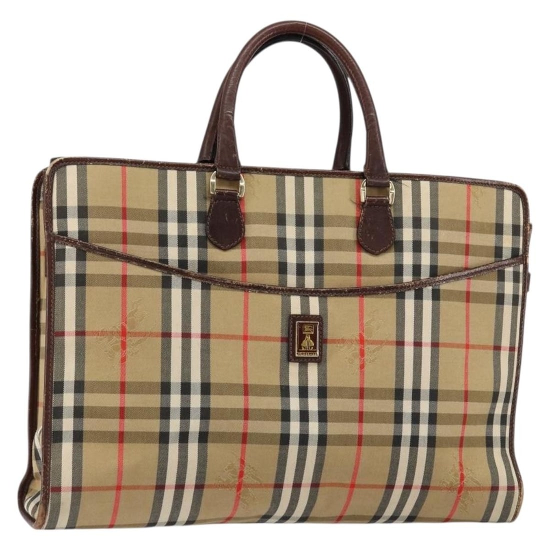 Burberrys Beige Gold Canvas Business Bag Auth 149757: Burberrys Beige Gold Canvas Business Bag Auth 149757 This Burberrys Nova Check business bag features a classic beige and gold canvas exterior with signature check pattern. Designed for women, it offer