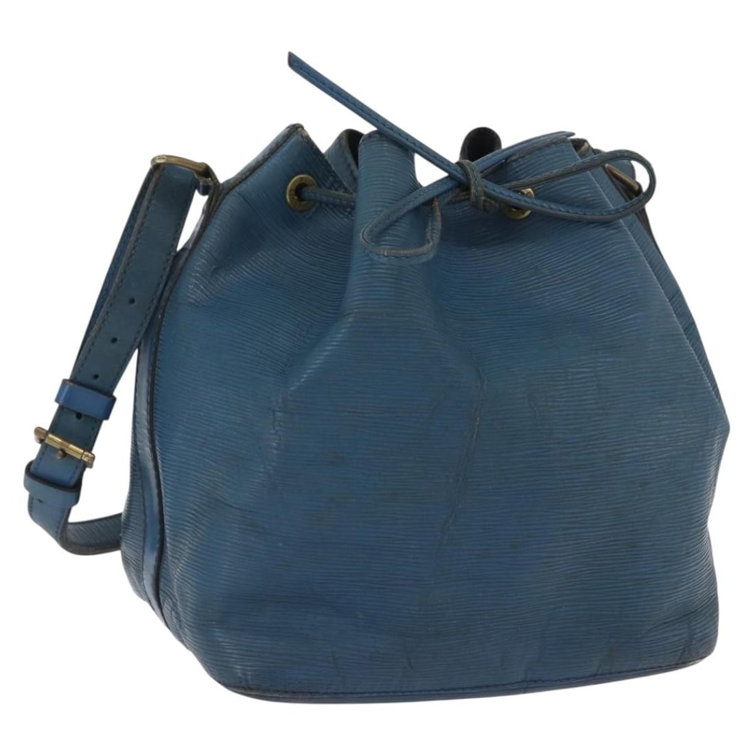 Louis Vuitton Petit Noe Blue Epi Leather Shoulder Bag M44105 France: Louis Vuitton Petit Noe Blue Epi Leather Shoulder Bag M44105 France This is a Louis Vuitton Petit Noe shoulder bag crafted from blue Epi leather. The bag features an adjustable shoulder strap and draw