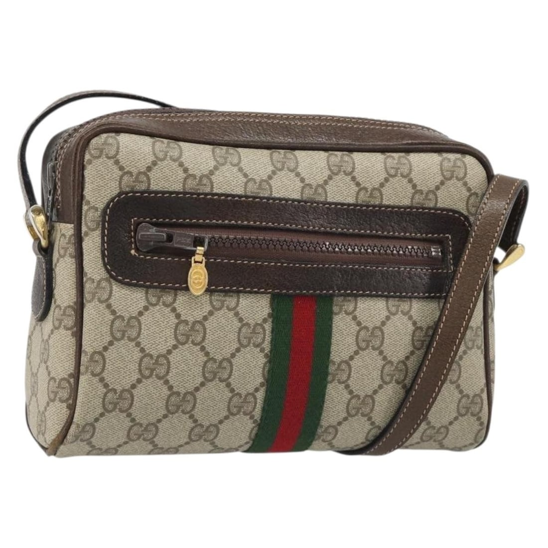 Gucci Sherry Line GG Supreme PVC Shoulder Bag Beige Gold: Gucci Sherry Line GG Supreme PVC Shoulder Bag Beige Gold Gucci GG Supreme Web Sherry Line shoulder bag in beige and gold, made from PVC leather and GG canvas. It features a shoulder strap with an appr
