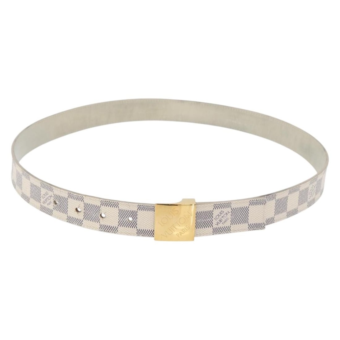 Louis Vuitton M9678 Damier Azur Womens Canvas Belt 40.2in: Louis Vuitton M9678 Damier Azur Womens Canvas Belt 40.2in Louis Vuitton Ceinture Carre belt in Damier Azur canvas. This women's belt is made in France and shows heavy use, including rubbing, stains, c