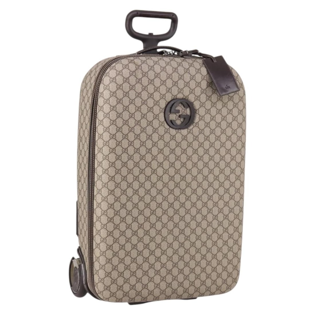 GUCCI 189755 GG Supreme PVC Canvas Suitcase Beige Silver: GUCCI 189755 GG Supreme PVC Canvas Suitcase Beige Silver Gucci GG Supreme carry case in beige and silver, made from PVC leather and GG canvas. This suitcase-style case is made in Italy and measures ap