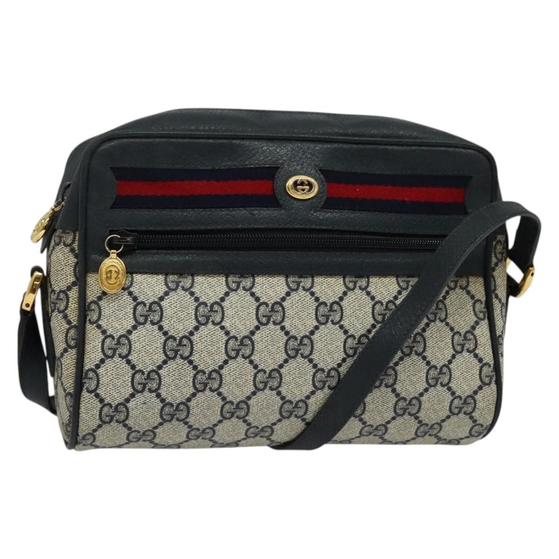 GUCCI GG Supreme Sherry Line Shoulder Bag PVC Navy Gold Made in Italy 119 02 087: GUCCI GG Supreme Sherry Line Shoulder Bag PVC Navy Gold Made in Italy 119 02 087 This authentic GUCCI GG Supreme Sherry Line Shoulder Bag is a stunning accessory that combines luxury with practicality