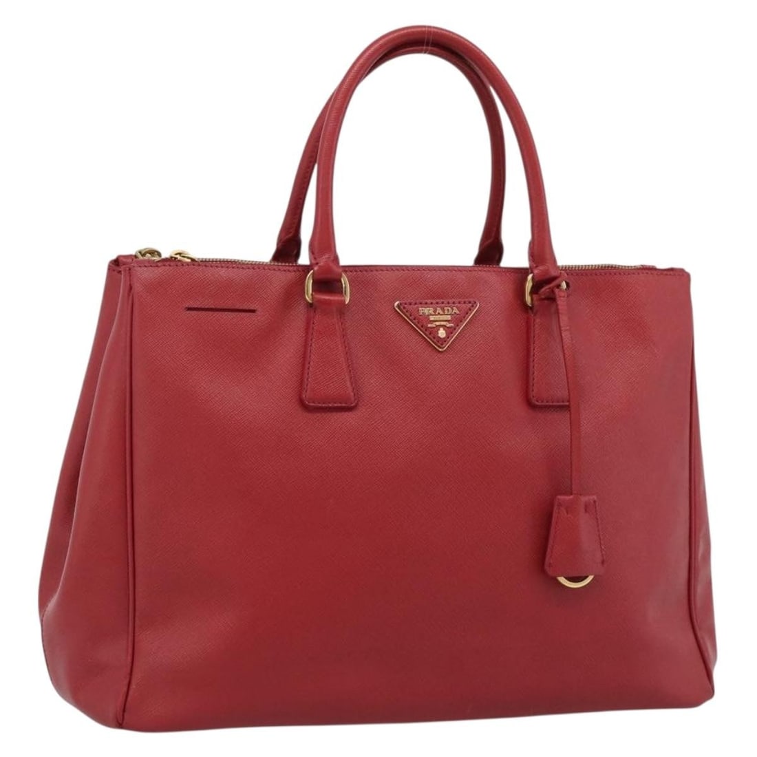 PRADA Galleria Saffiano Leather Hand Bag Red Gold Dust Bag Clochette: PRADA Galleria Saffiano Leather Hand Bag Red Gold Dust Bag Clochette This Prada Galleria hand bag is crafted from Saffiano leather in a red and gold colorway. It is a women's hand bag made in Italy an