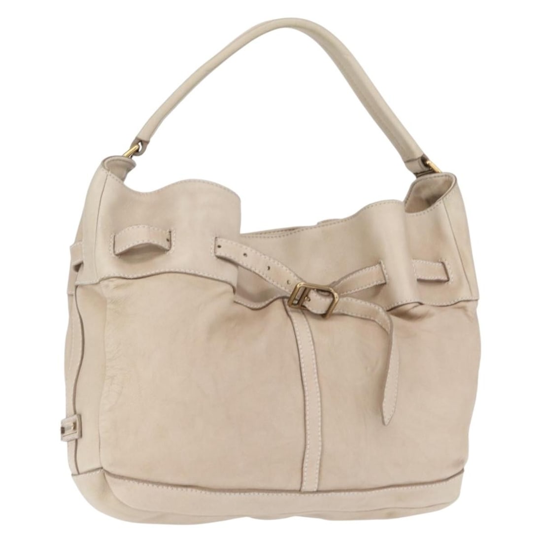 Beige Leather Burberry Shoulder Bag with Gold Accents: Beige Leather Burberry Shoulder Bag with Gold Accents This Burberry shoulder bag features beige leather with gold-tone hardware. It has a structured design with a shoulder strap drop of approximately 
