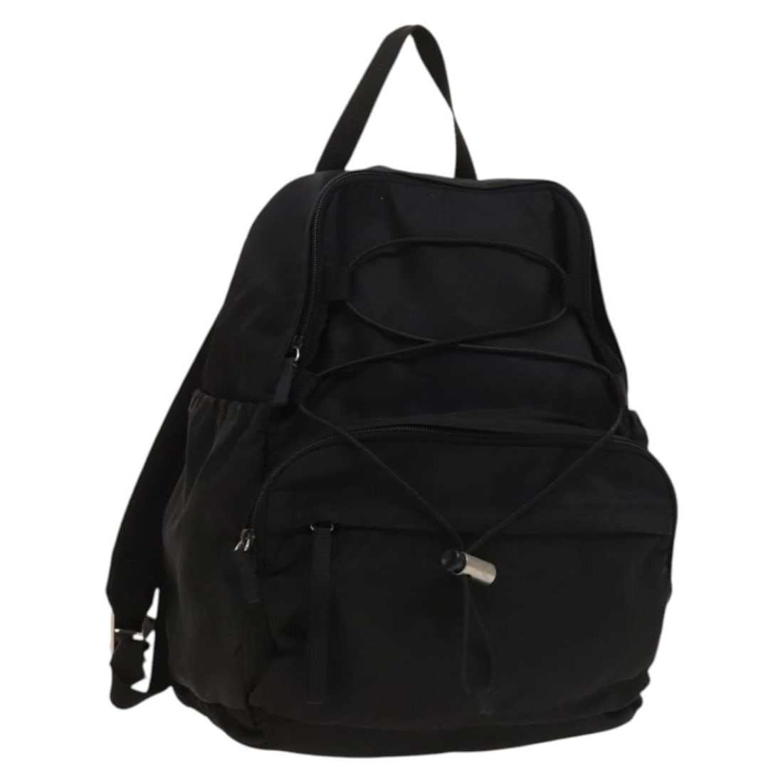 Prada Black Nylon Backpack Silver Tone Hardware Italy: Prada Black Nylon Backpack Silver Tone Hardware Italy Black Prada nylon backpack with silver-tone hardware. Made in Italy, it measures approximately 30 cm wide, 35 cm high, and 18 cm deep (11.8 x 13.8