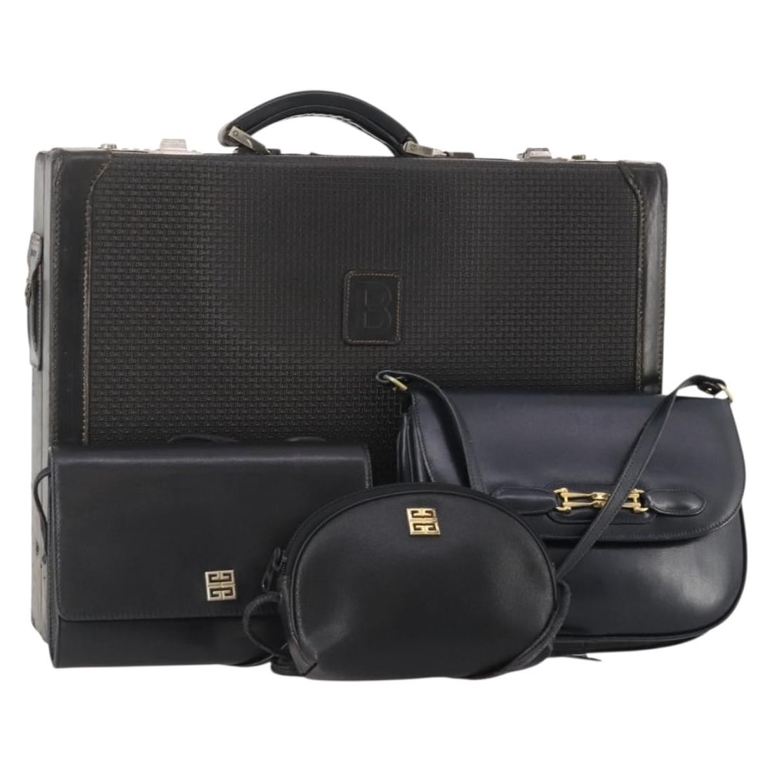 Givenchy Barry leather shoulder bag 4 piece set black gold silver: Givenchy Barry leather shoulder bag 4 piece set black gold silver Givenchy Barry shoulder bag in black leather with gold- and silver-tone accents. This women's shoulder bag is made in Italy and is off