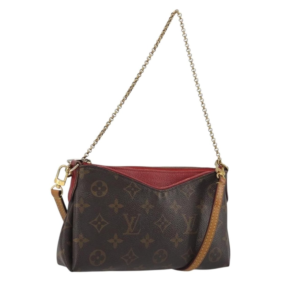 Louis Vuitton Pallas Monogram Canvas Pouch M41638 with Shoulder Strap: Louis Vuitton Pallas Monogram Canvas Pouch M41638 with Shoulder Strap Louis Vuitton Monogram Pallas Clutch Pouch in Monogram Canvas, styled as a pouch and accompanied by a shoulder strap. Made in Spai