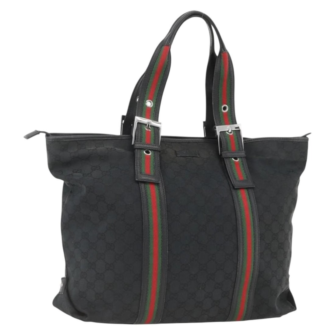 Gucci 132898 Sherry Web GG Canvas Tote Handbag Black Silver: Gucci 132898 Sherry Web GG Canvas Tote Handbag Black Silver Gucci GG Canvas Web Sherry Line tote bag in black and silver. This women's tote is made in Italy and features a structured everyday silhouet