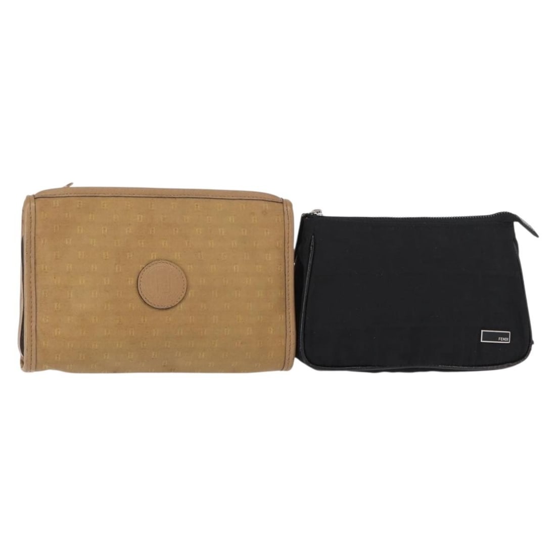 FENDI Zucca Canvas PVC Clutch Bag Set Beige Black Authentic: FENDI Zucca Canvas PVC Clutch Bag Set Beige Black Authentic This FENDI Zucca Canvas Clutch Bag is a stylish accessory that embodies Italian craftsmanship. Made from durable PVC leather with a distinct