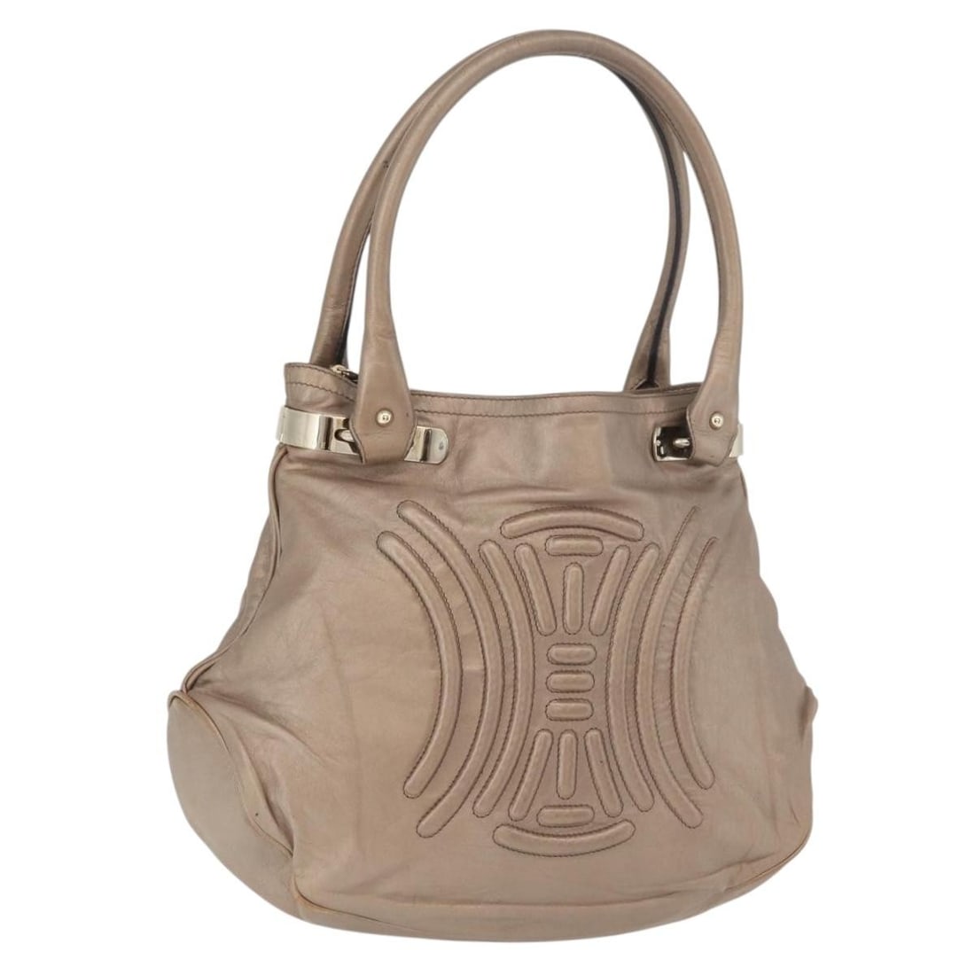 Celine Beige Leather Shoulder Bag Gold Tone Hardware Italy: Celine Beige Leather Shoulder Bag Gold Tone Hardware Italy A CELINE shoulder bag in beige and gold, crafted from leather and made in Italy. It measures approximately W41 cm x H31 cm x D7 cm, with a sh