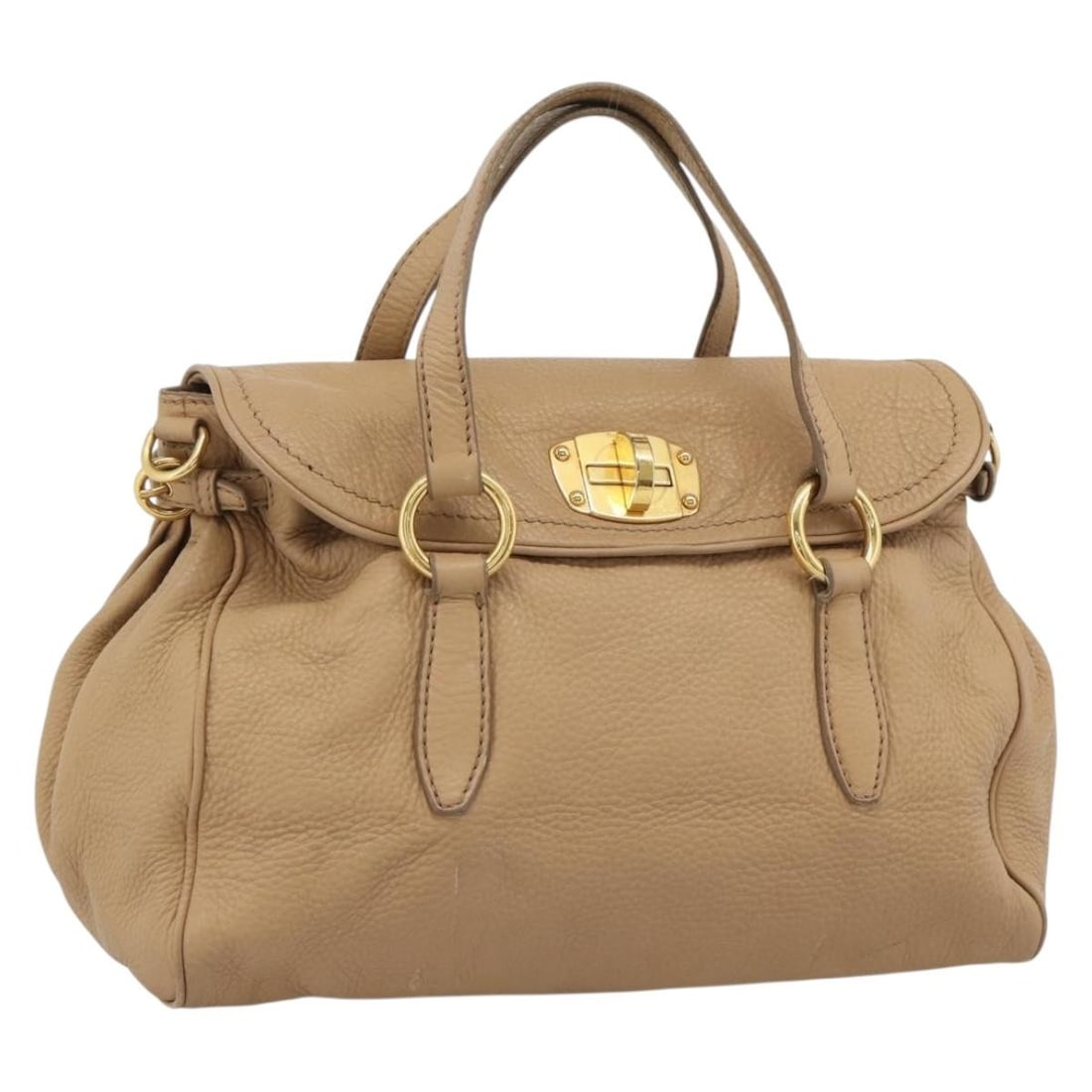 Miu Miu Leather Tote Handbag Beige Gold Tone: Miu Miu Leather Tote Handbag Beige Gold Tone Miu Miu tote bag in beige and gold leather, made in Turkey. This women's bag features a structured tote style with approximate dimensions of 14.2 x 9.8 x 5