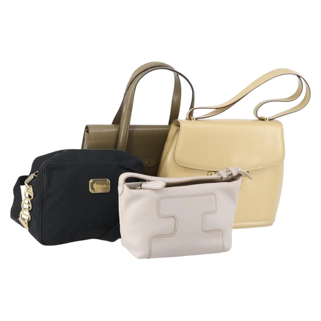 BALLY Beige Black Nylon Leather Shoulder Bag 4 Piece Set Authentic: BALLY Beige Black Nylon Leather Shoulder Bag 4 Piece Set Authentic This BALLY Shoulder Bag set features a stylish combination of beige and black nylon, perfect for casual outings. The set includes a s
