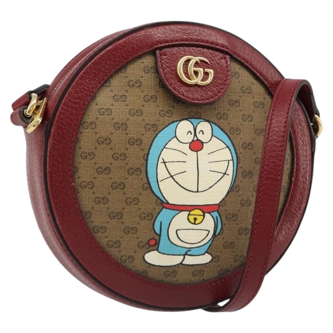 Gucci 625216 Doraemon Micro GG Supreme Shoulder Bag Beige PVC Leather: Gucci 625216 Doraemon Micro GG Supreme Shoulder Bag Beige PVC Leather GUCCI Micro GG Supreme Doraemon Collaboration shoulder bag in beige and gold, made in Italy. Crafted from PVC leather and Micro Sm