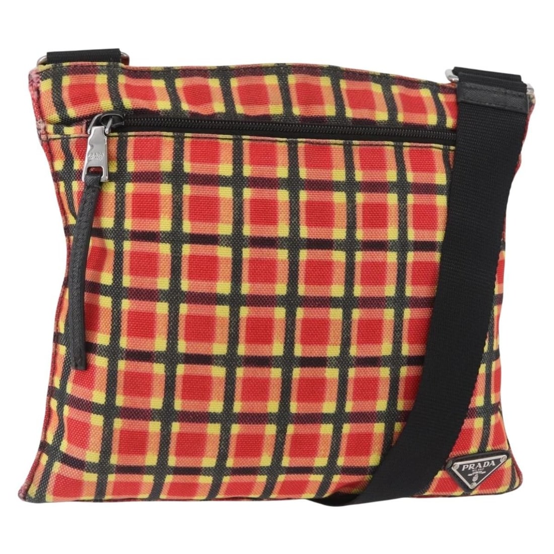 PRADA red and silver coated canvas shoulder bag: PRADA red and silver coated canvas shoulder bag PRADA shoulder bag made from coated canvas in red and silver, crafted in Italy. It measures approximately 30 cm wide by 26 cm high, with a shoulder drop