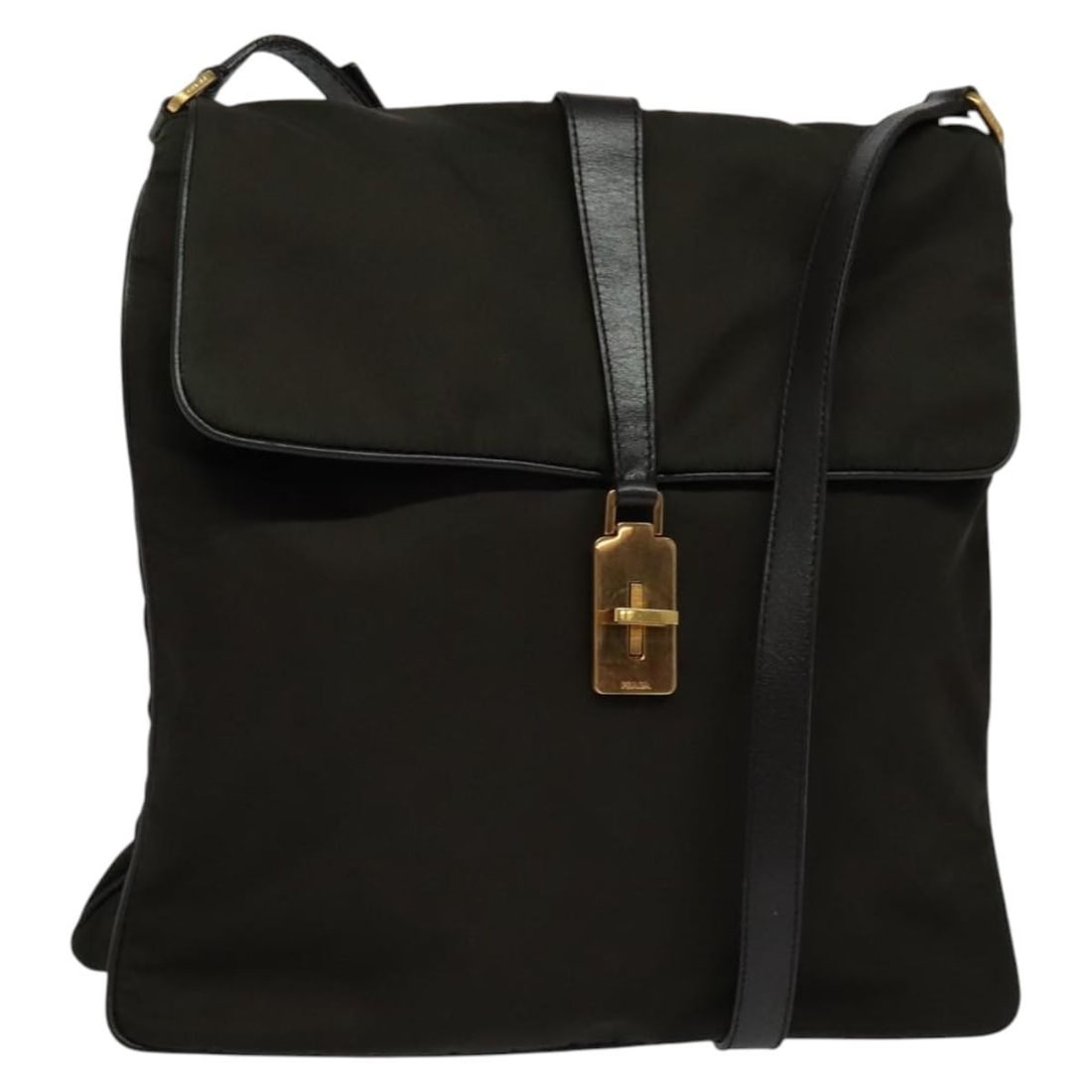 PRADA Nylon Shoulder Bag Khaki Gold Made in Italy: PRADA Nylon Shoulder Bag Khaki Gold Made in Italy Prada shoulder bag in khaki and gold nylon, made in Italy. The bag measures approximately W27 x H27 x D2 cm with a shoulder drop of approximately 48 t