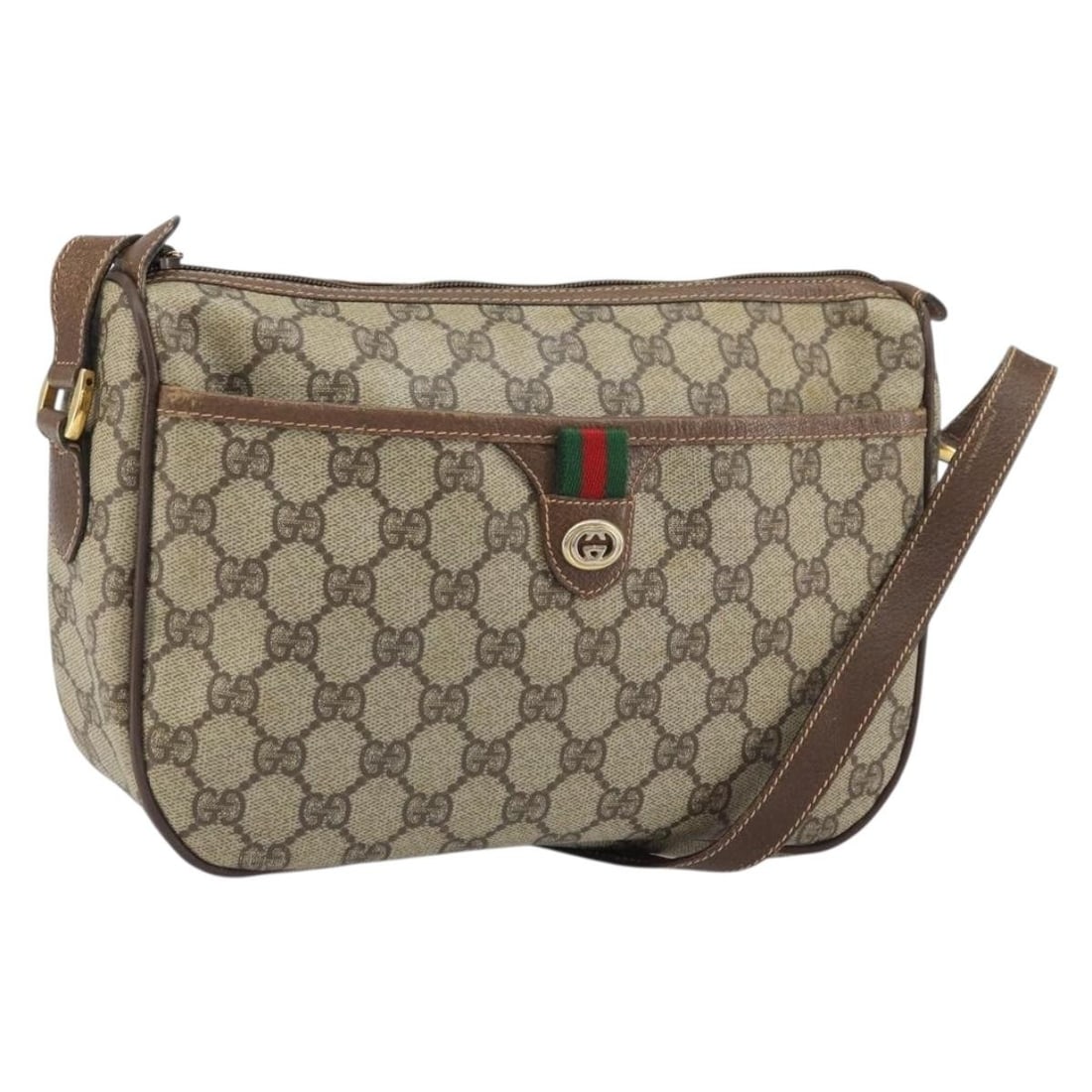 Gucci GG Supreme Sherry Line Beige PVC Shoulder Bag 89 02 077: Gucci GG Supreme Sherry Line Beige PVC Shoulder Bag 89 02 077 This is a Gucci GG Supreme Web Sherry Line shoulder bag crafted from beige and gold PVC leather with GG canvas accents. The bag features a