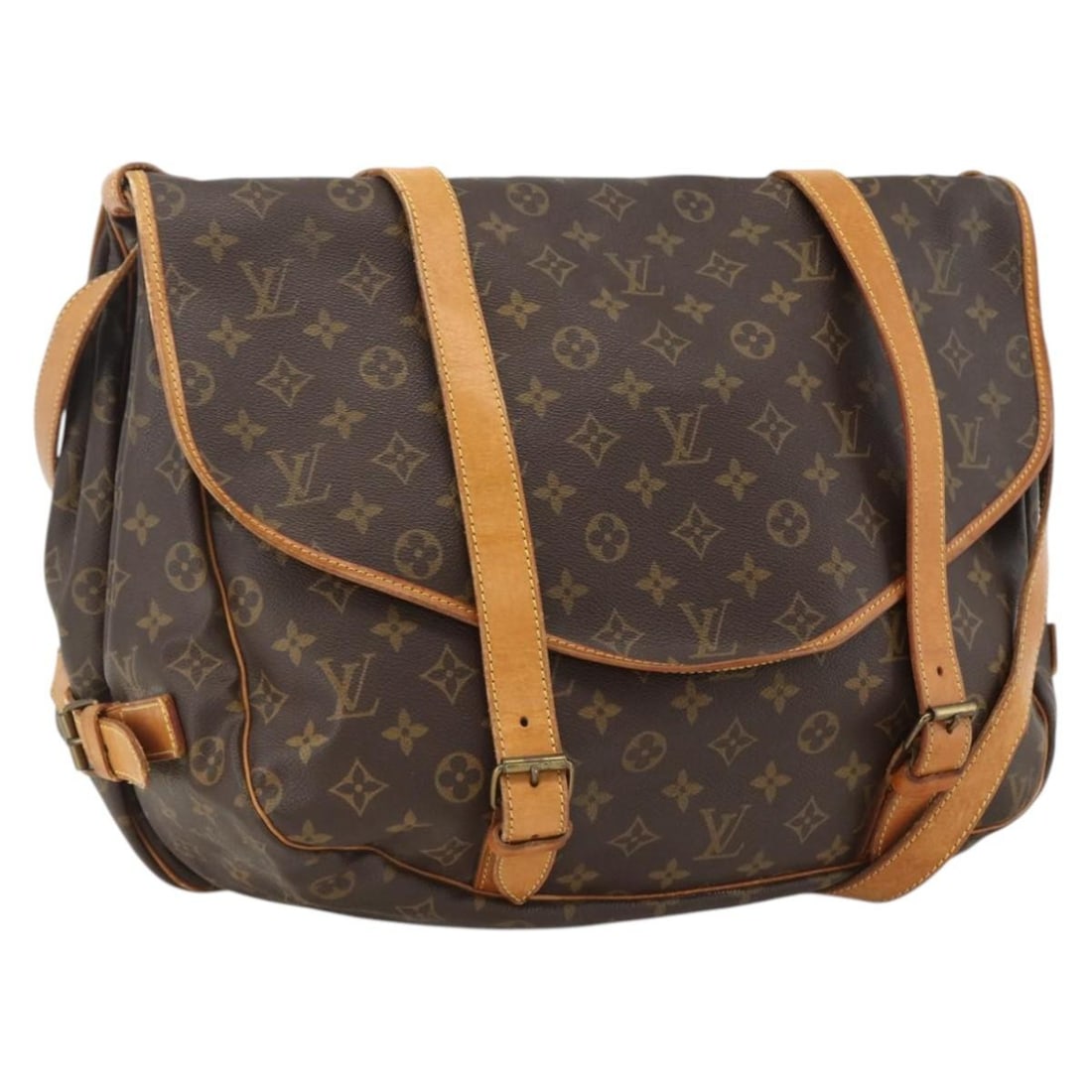 Louis Vuitton Saumur 43 Monogram Canvas Shoulder Bag M42252 France: Louis Vuitton Saumur 43 Monogram Canvas Shoulder Bag M42252 France This is a Louis Vuitton Monogram Saumur 43 shoulder bag, crafted from signature monogram canvas with leather trim. The bag features a