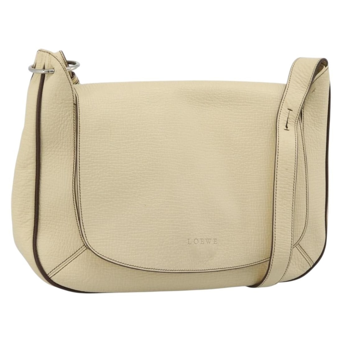 LOEWE Ivory Silver Leather Shoulder Bag for Women: LOEWE Ivory Silver Leather Shoulder Bag for Women Authentic LOEWE shoulder bag in ivory and silver leather, made in Spain. This women's bag features an adjustable shoulder strap and a softly structure