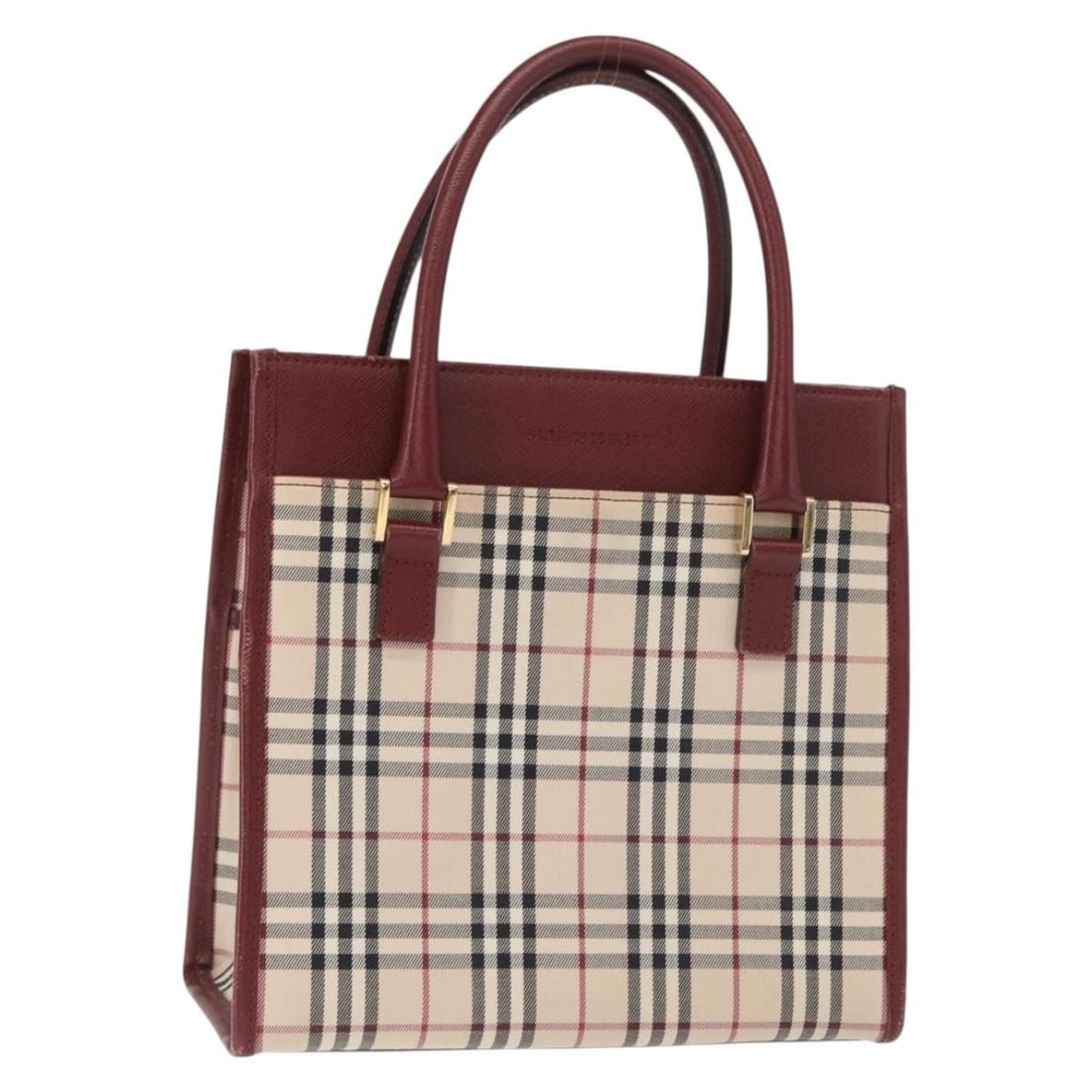 Burberry Nova Check Canvas Handbag Beige Gold Tone: Burberry Nova Check Canvas Handbag Beige Gold Tone Burberry Nova Check handbag in beige canvas with gold-tone accents. This women's handbag is heavily used and shows visible wear throughout, including