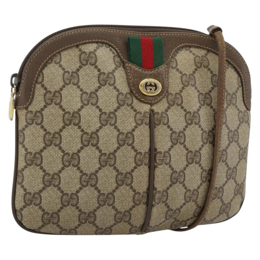GUCCI 904 02 047 GG Supreme Web Shoulder Bag Beige Gold PVC Leather: GUCCI 904 02 047 GG Supreme Web Shoulder Bag Beige Gold PVC Leather Gucci Sherry Line shoulder bag in beige and gold PVC leather/GG canvas, made in Italy. The bag measures approximately 22 cm W x 19 c