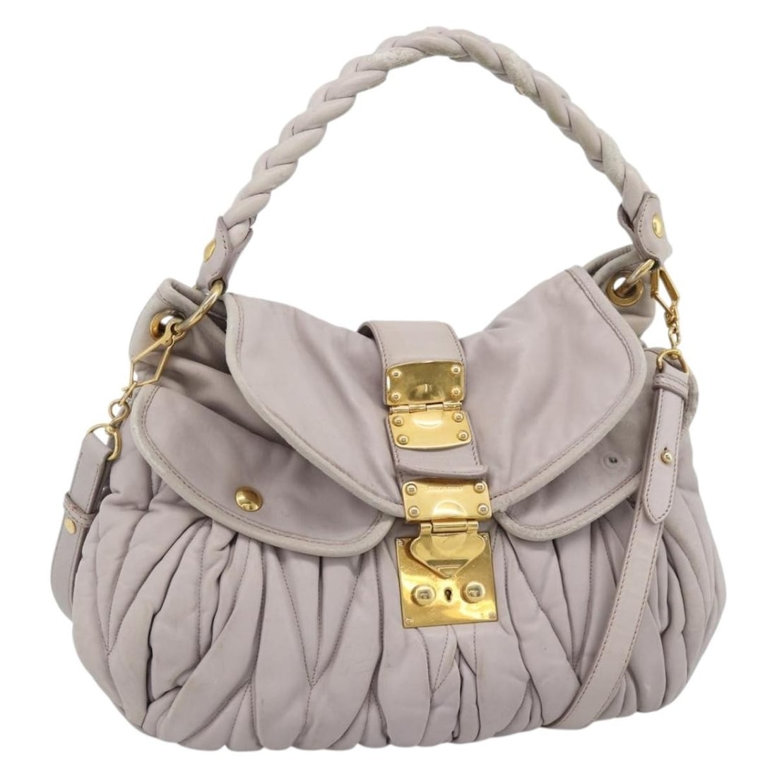 Miu Miu Leather 2 Way Shoulder Bag Pink Gold Tone: Miu Miu Leather 2 Way Shoulder Bag Pink Gold Tone Miu Miu matelasse leather 2-way shoulder bag in pink with gold-tone accents. This women's bag includes a shoulder strap and can be carried by the hand