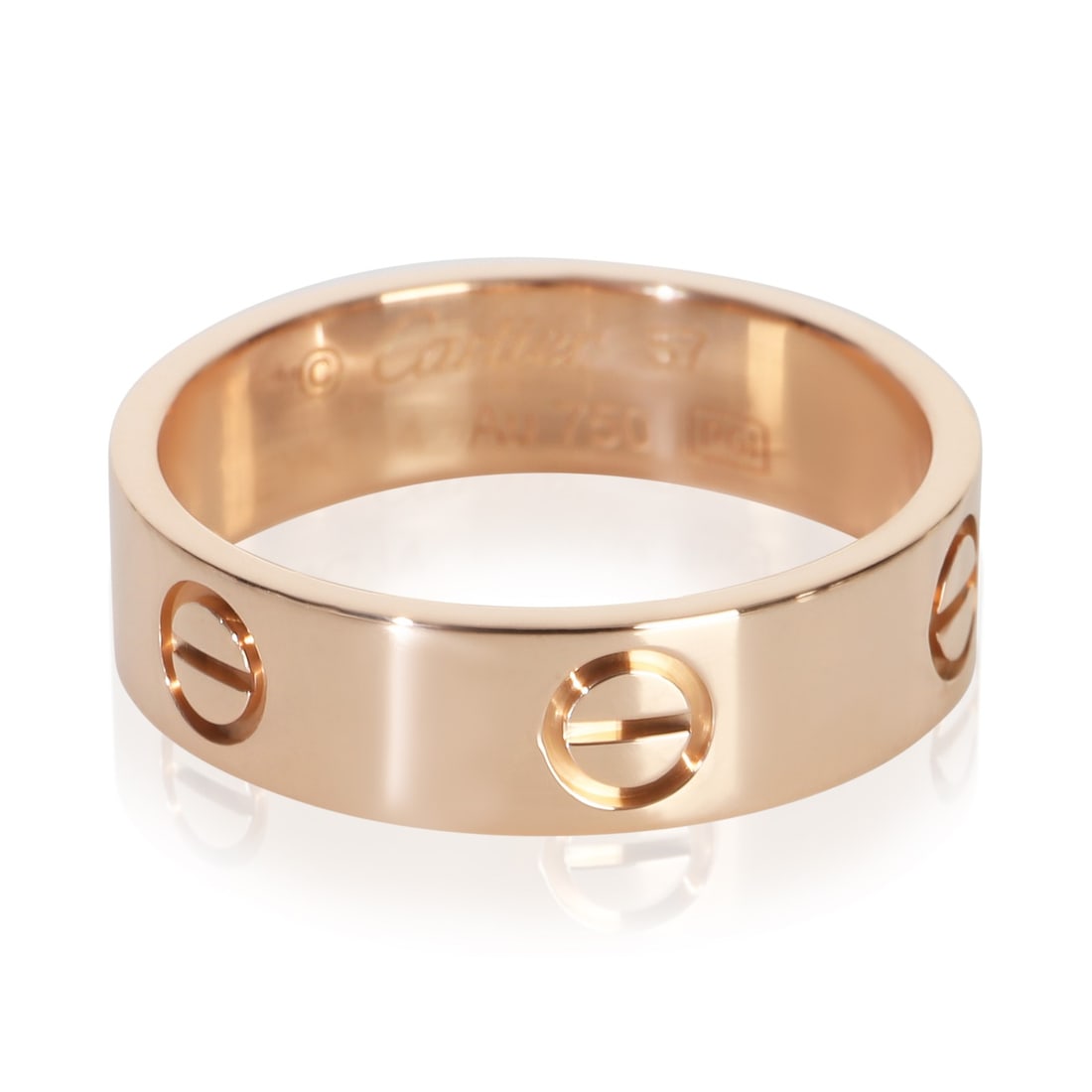 Cartier Love Ring 18k Rose Gold Size 8 with Box: Cartier Love Ring 18k Rose Gold Size 8 with Box A pre-owned unisex ring from the Love collection, crafted in 18k rose gold with a pink tone. It is size 8 and comes with the original box/packaging and 