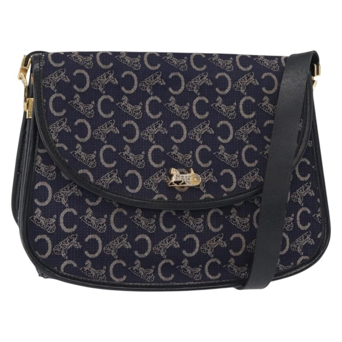 CELINE C Sulky Shoulder Bag Navy Canvas Gold Accents Auth: CELINE C Sulky Shoulder Bag Navy Canvas Gold Accents Auth This CELINE C Sulky Horse Carriage Shoulder Bag combines luxury with functionality. Crafted in France, it features a chic navy canvas exterior