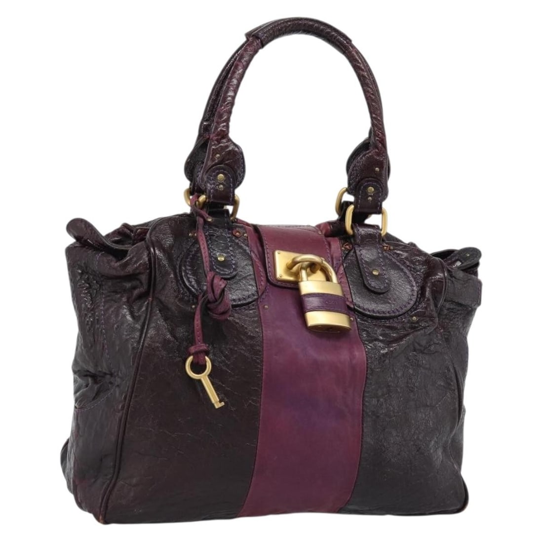 Chloe Paddington Leather Handbag Bordeaux with Gold Silver Tone Hardware: Chloe Paddington Leather Handbag Bordeaux with Gold Silver Tone Hardware Chloe Paddington hand bag in leather, presented in Bordeaux with gold and silver exterior details. Made in Italy, this women's 