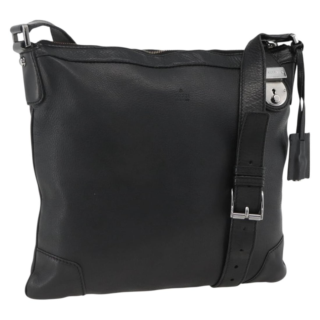 Gucci 148476 Black Leather Shoulder Purse Silver Hardware Italy: Gucci 148476 Black Leather Shoulder Purse Silver Hardware Italy This is a GUCCI shoulder bag crafted from black leather with silver-tone accents. Designed for women, the bag offers a spacious interior