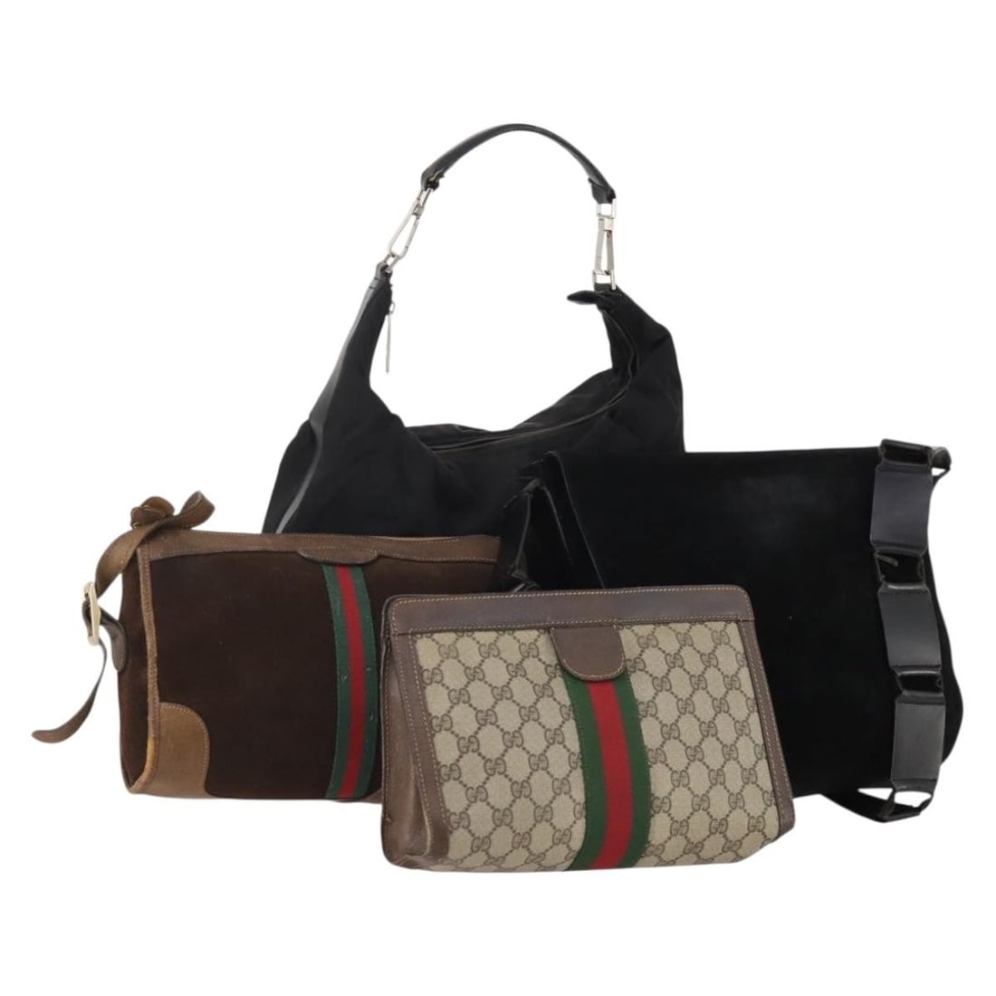 Set of 4 Gucci GG Supreme Web Sherry Line Black Beige Suede Handbags: Set of 4 Gucci GG Supreme Web Sherry Line Black Beige Suede Handbags This is a women's Gucci GG Supreme Web Sherry Line handbag set in black and beige, crafted from suede and GG canvas. Made in Italy,