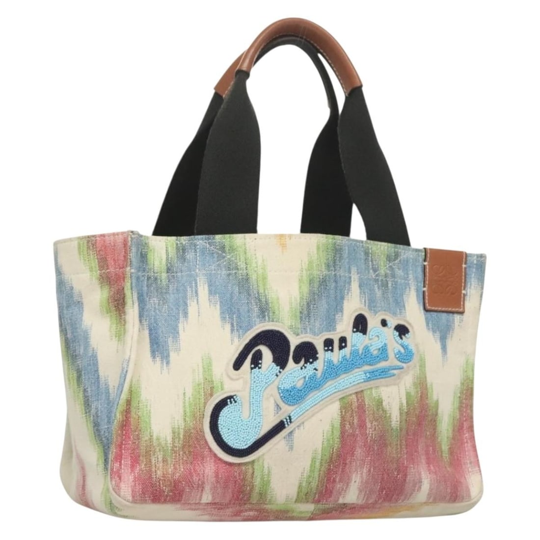 LOEWE Paula's Ibiza Anagram Canvas Tote Multicolor: LOEWE Paula's Ibiza Anagram Canvas Tote Multicolor LOEWE Anagram Paula's Ibiza tote bag in multicolor canvas, designed for women. It measures approximately 33 cm wide, 21 cm high, and 17 cm deep, with