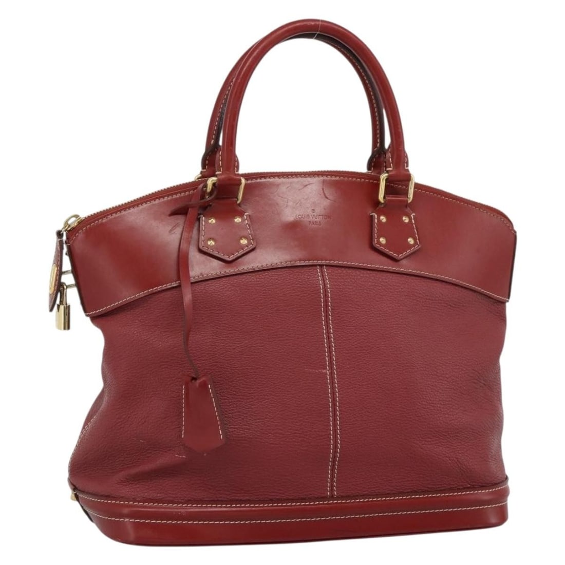 Louis Vuitton M95862 Lockit Suhari Leather Handbag Red with Padlock Keys: Louis Vuitton M95862 Lockit Suhari Leather Handbag Red with Padlock Keys A Louis Vuitton Lockit handbag in red leather, made in France. It comes with a padlock, two keys, and a clochette. The bag is i