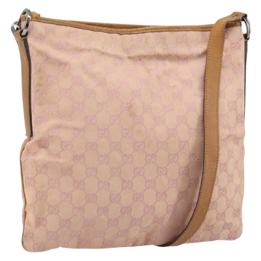 Gucci Pink GG Canvas Shoulder Purse Silver Hardware 113013 Italy: Gucci Pink GG Canvas Shoulder Purse Silver Hardware 113013 Italy This GUCCI shoulder bag features the brand's signature GG canvas in pink and silver tones. Designed for women, the bag offers a spaciou