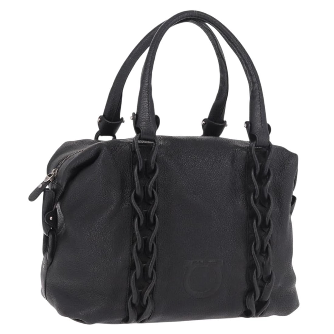 Salvatore Ferragamo Black Leather Handbag Silver Tone Italy: Salvatore Ferragamo Black Leather Handbag Silver Tone Italy Salvatore Ferragamo women's black leather handbag made in Italy with silver-tone accents. This pre-owned bag is heavily used and shows visib