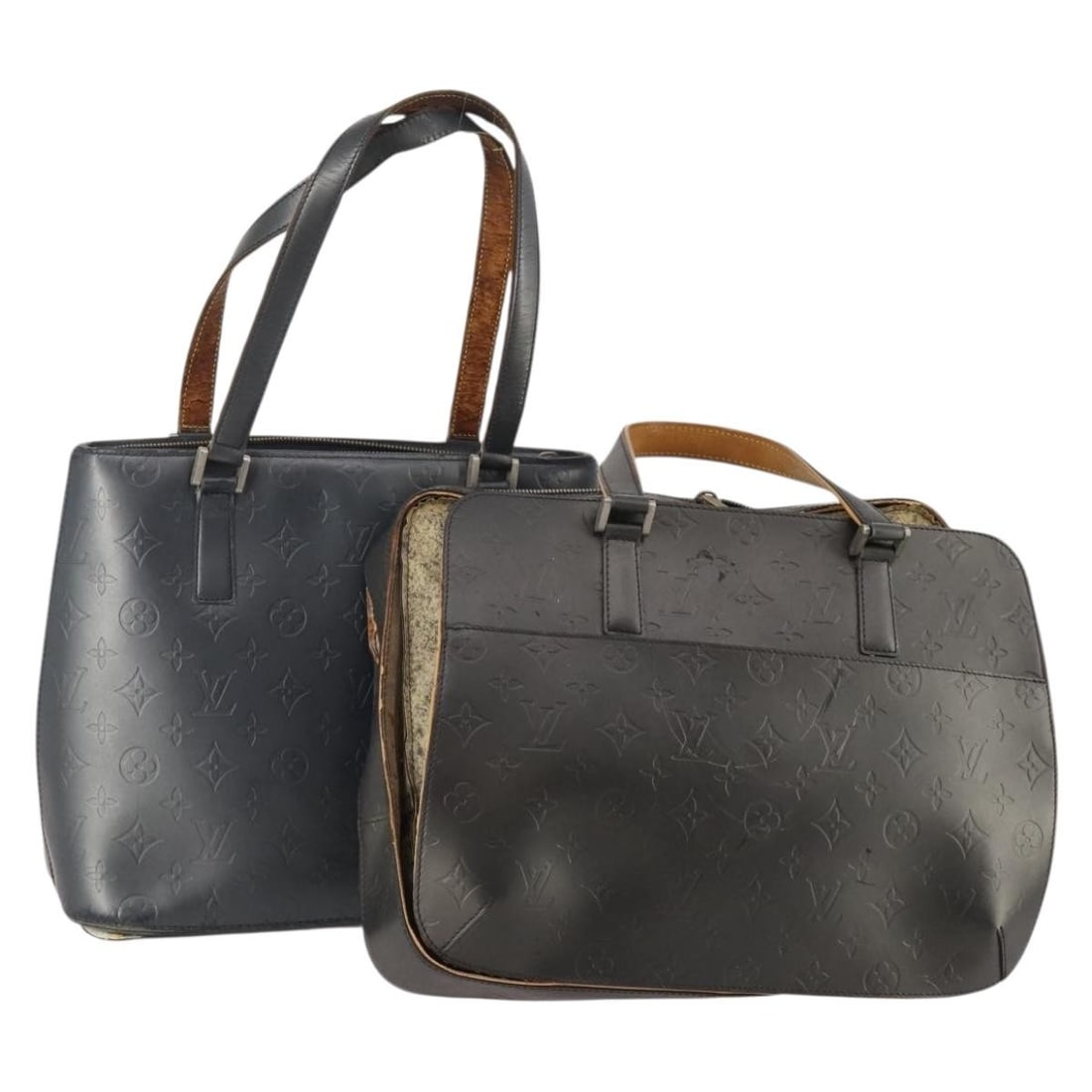 Louis Vuitton Monogram Mat Canvas Black Navy Handbag 2 Piece Set: Louis Vuitton Monogram Mat Canvas Black Navy Handbag 2 Piece Set This is a bundle of two Louis Vuitton Monogram Mat handbags in black and navy. Both bags are made from Monogram Mat canvas and are desi