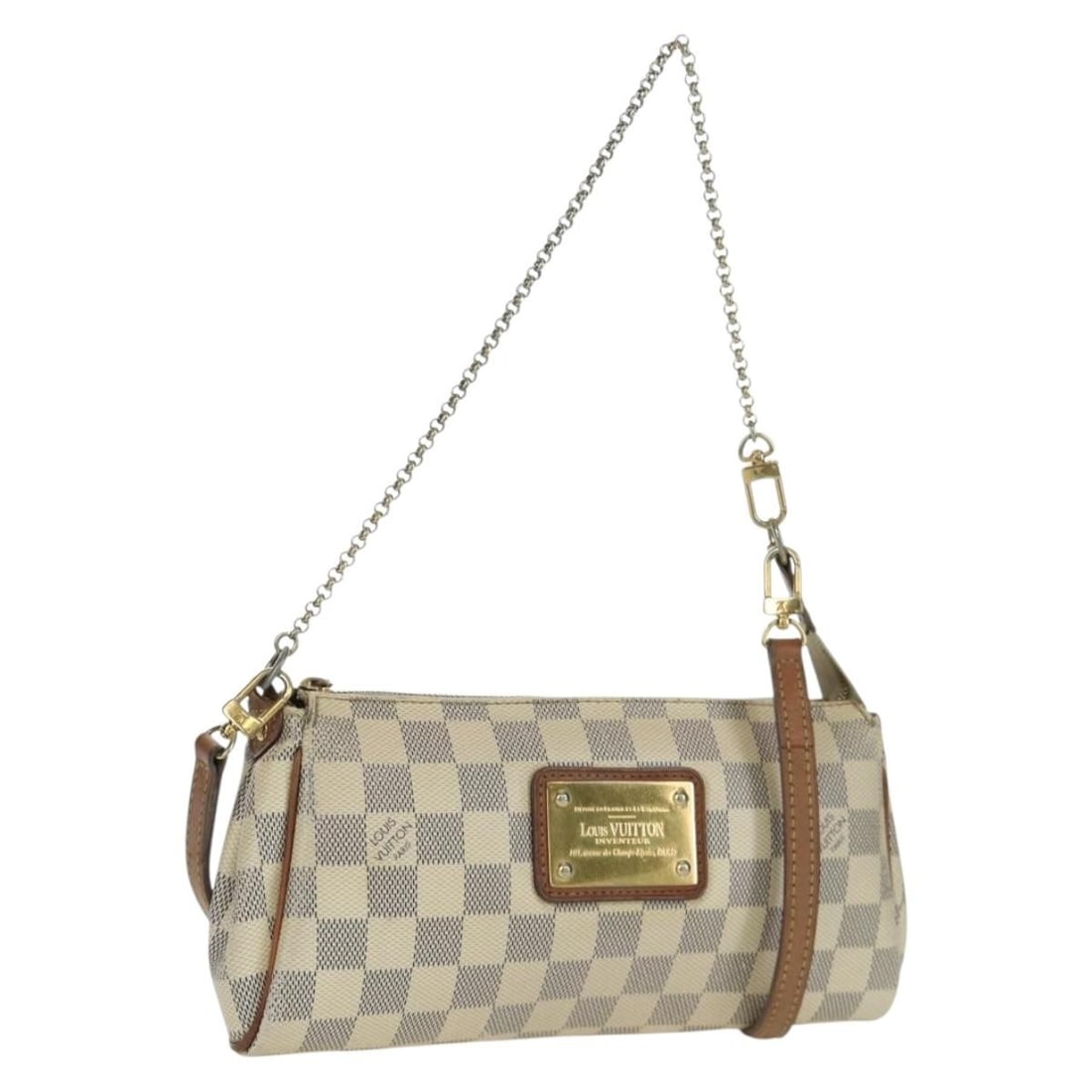 Louis Vuitton Eva N55214 2 Way Shoulder Bag Damier Azur Canvas: Louis Vuitton Eva N55214 2 Way Shoulder Bag Damier Azur Canvas Louis Vuitton Damier Azur Eva Shoulder Bag 2way in Damier Azur Canvas, made in France. This women's shoulder bag comes with a shoulder st