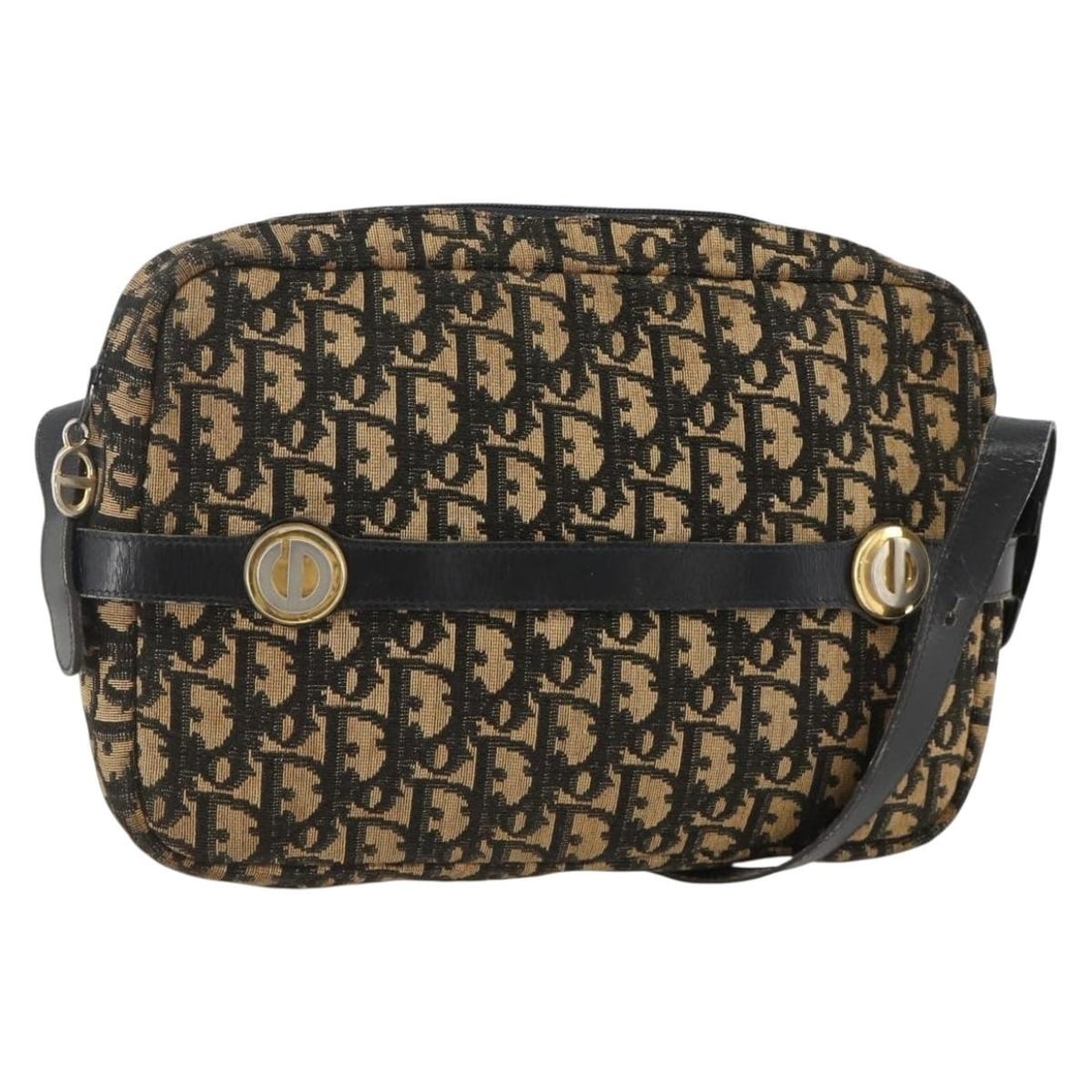 Christian Dior Trotter Shoulder Bag in Navy Gold Canvas: Christian Dior Trotter Shoulder Bag in Navy Gold Canvas A Christian Dior Trotter Canvas shoulder bag in navy and gold, made in France. It features the Trotter Canvas material and measures approximatel