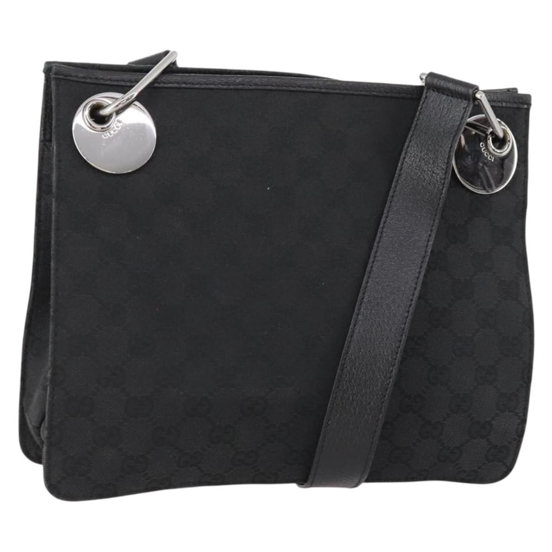 Gucci 120841 GG Canvas Black Silver Shoulder Bag Made in Italy: Gucci 120841 GG Canvas Black Silver Shoulder Bag Made in Italy A Gucci shoulder bag in black and silver GG canvas, made in Italy. The bag measures approximately W27 cm x H23 cm x D3 cm, with a shoulde