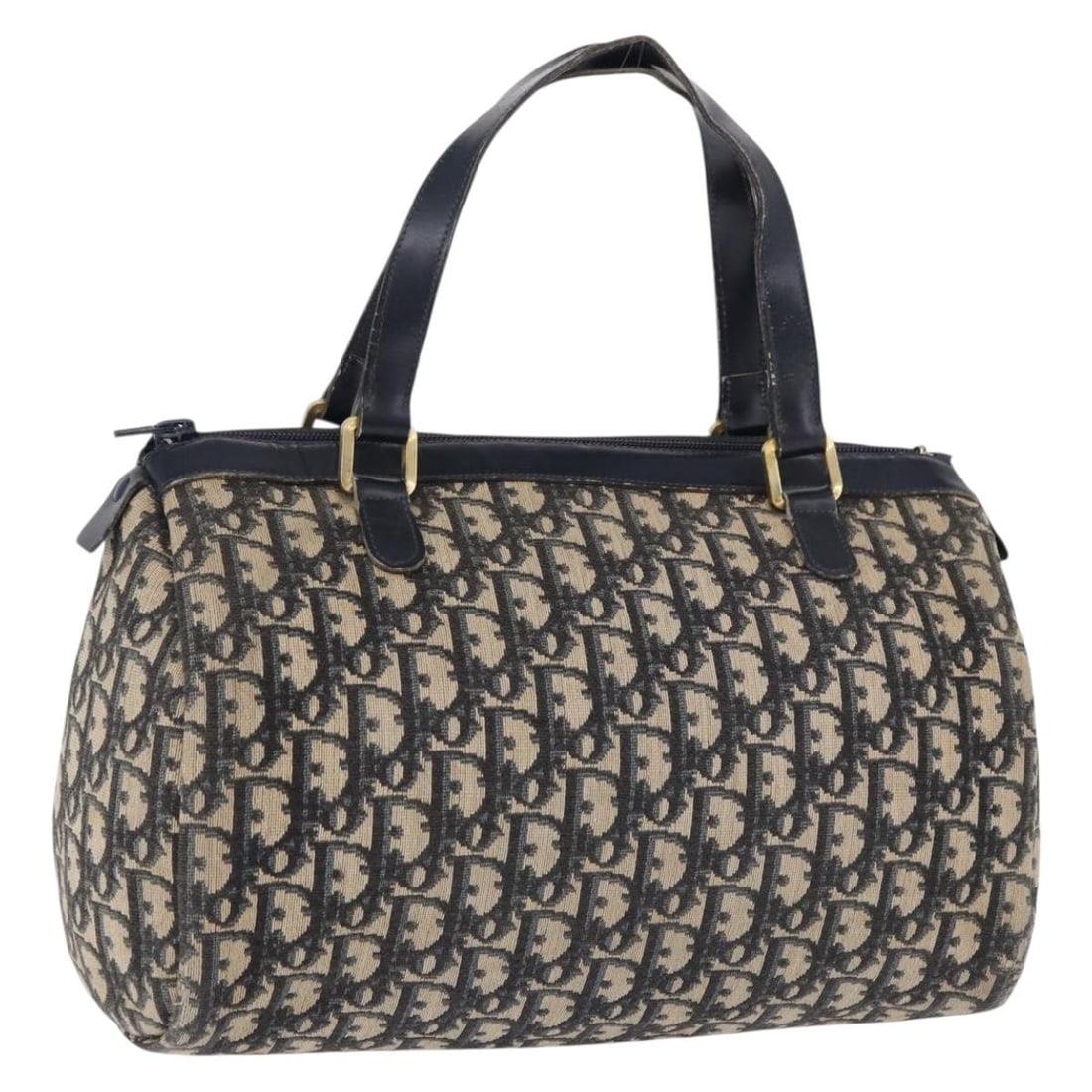 Christian Dior Trotter Canvas Hand Bag Navy Gold Tone France: Christian Dior Trotter Canvas Hand Bag Navy Gold Tone France A Christian Dior hand bag in navy Trotter canvas with gold-tone hardware. It measures approximately 28 cm W x 20 cm H x 13 cm D, with a han