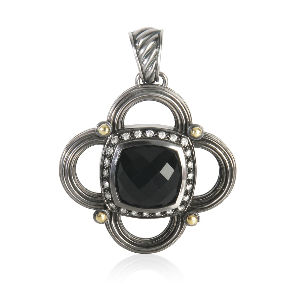 David Yurman Renaissance Half Moon Pendant 18K Gold Sterling Silver Onyx Diamond: David Yurman Renaissance Half Moon Pendant 18K Gold Sterling Silver Onyx Diamond This exquisite pendant from the Renaissance Half Moon collection by David Yurman features a stunning combination of yel